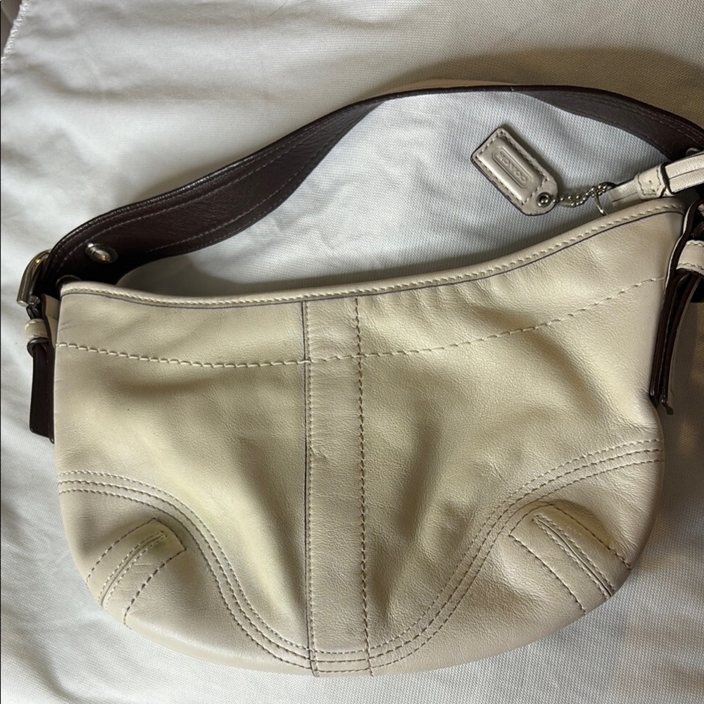Coach Cream and Brown Shoulder Bag with Slouchy Design